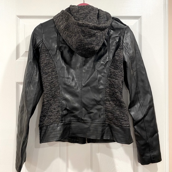 Black Guess faux-leather and grey woven fabric jacket - Picture 5 of 6